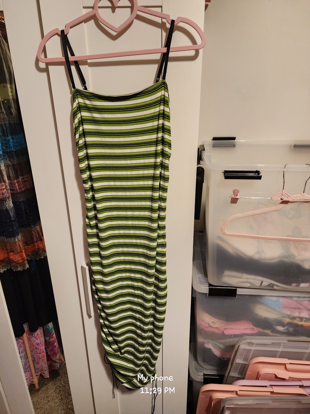 Current Mood Green and White Striped Ribbed Dress, Adjustable with Black Label
